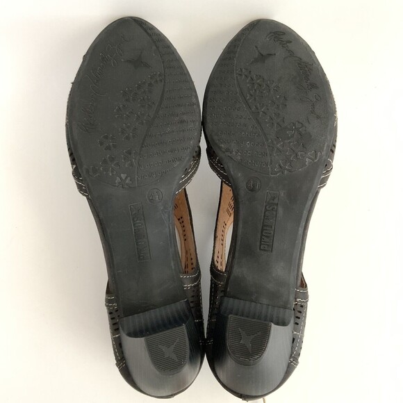 Pikolinos Sandals Sz 41 US 10M Black Perforated Leather Open-toe Mid Heel - Picture 9 of 12